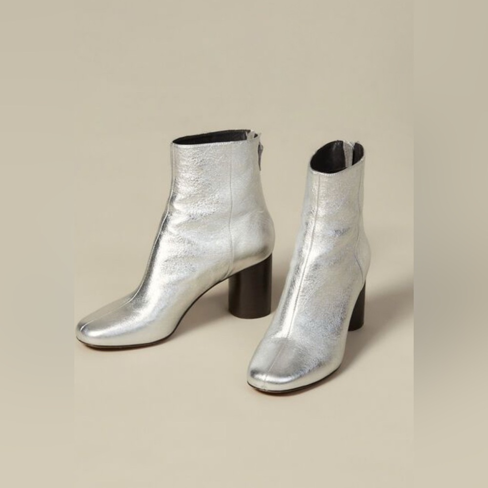 Sandro Sacha Metallic Leather Ankle Boots